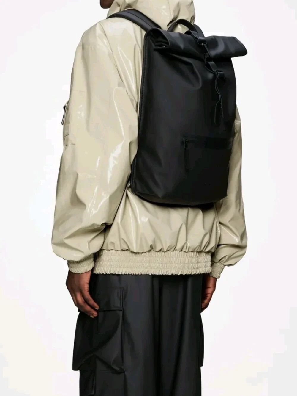 Rains Black Roll-Top Waterproof Backpack